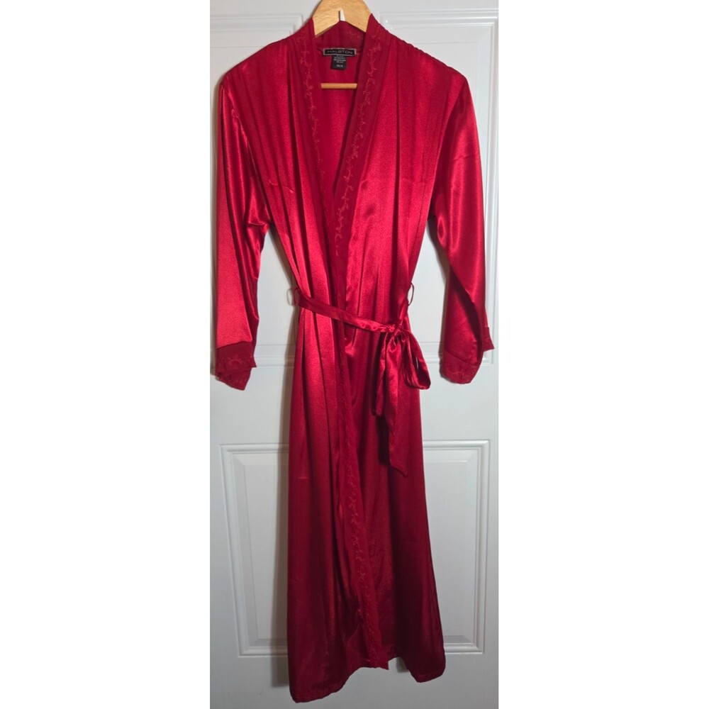 Halston Red Satin Robe Size XS/S Old Money Christmas Holiday Season